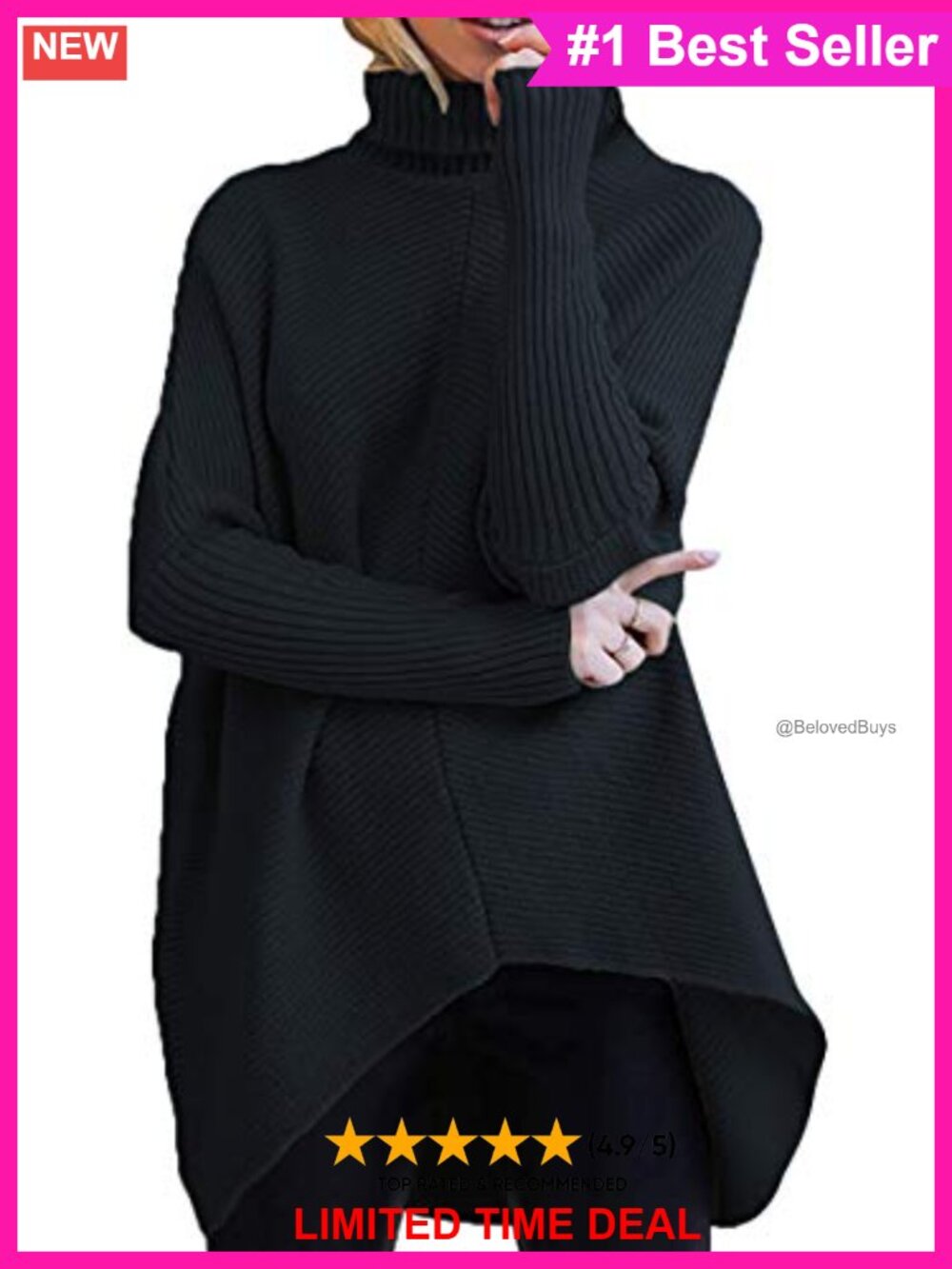 Oversized Turtleneck Sweater Batwing Sleeve Tunic Top Fall Layer